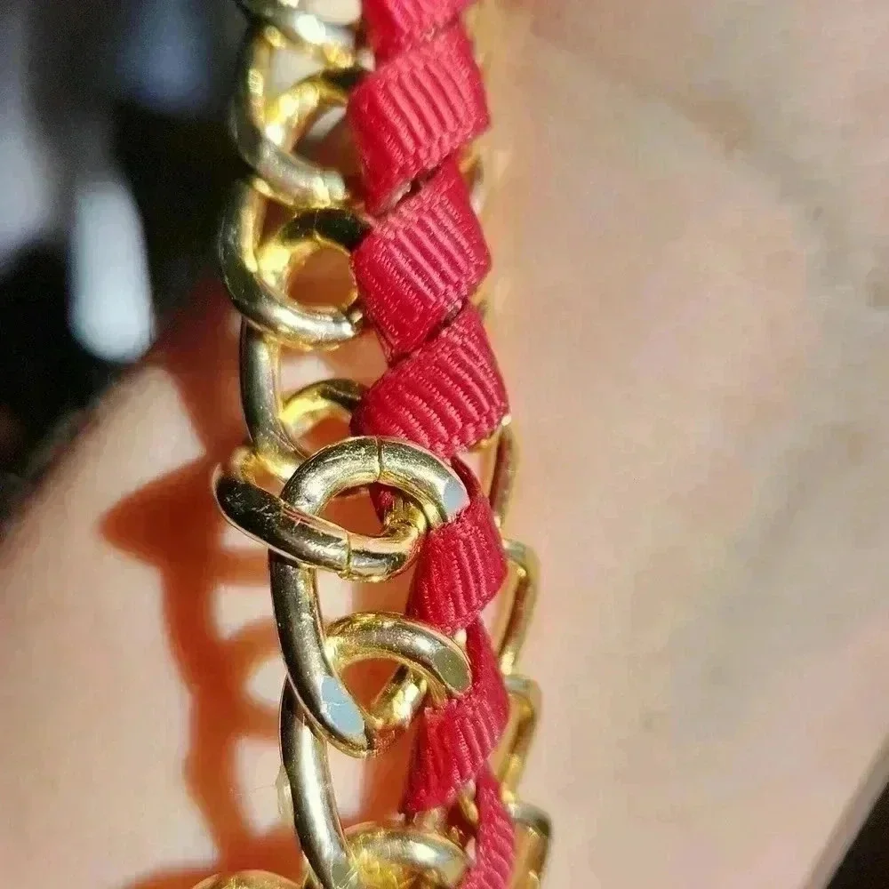 Glass Beaded Faceted Goldtone Choker Bib‎ Red